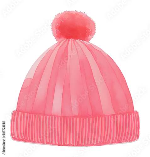 watercolor pink winter hat with hand drawn illustration style © slowbuzzstudio