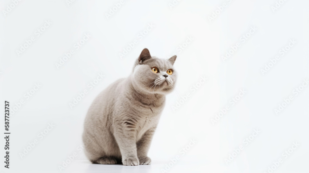 animal on the white Background grey british cat generative ai