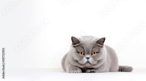 animal on the white Background grey british cat generative ai