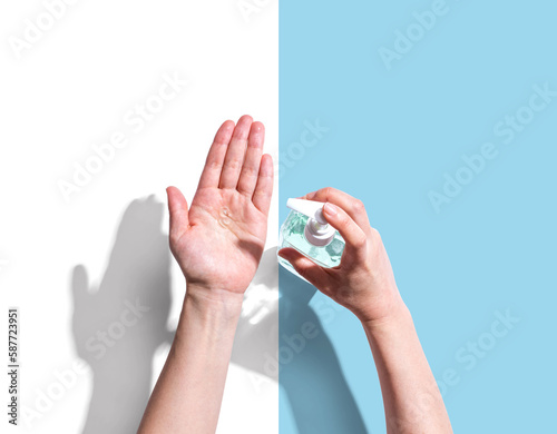 Applying sanitizer gel - healthcare and hygiene concept photo