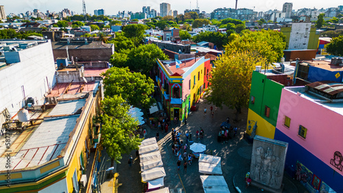 Konstfotografi Aerial Drone Colorful Houses of Caminito La Boca Buenos Aires Argentina