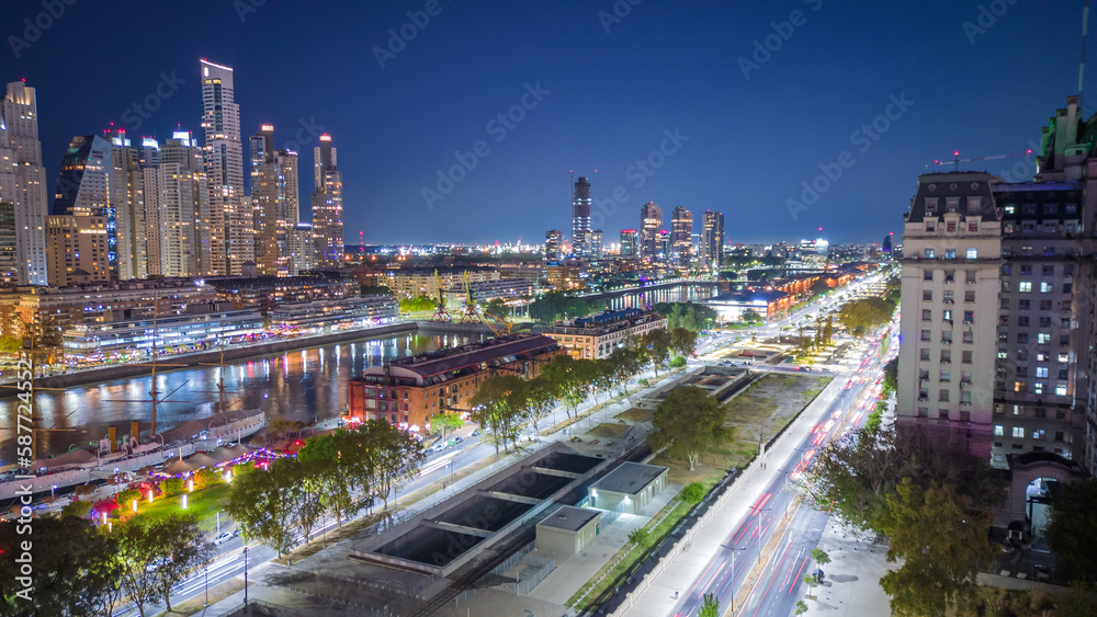 Fototapeta premium Buenos Aires argentina micro centro downtown nightlife aerial view skyline illuminated at night