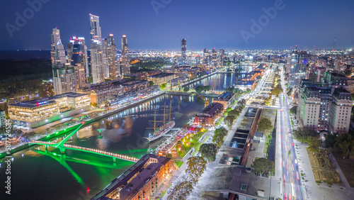 Фотография Skyline of Puerto Madero Buenos Aires Argentina Aerial City View at night