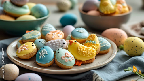 close-up of a selection of delicious Easter-themed cookies. Artistic Easter Edibles Creative Cookie Designs