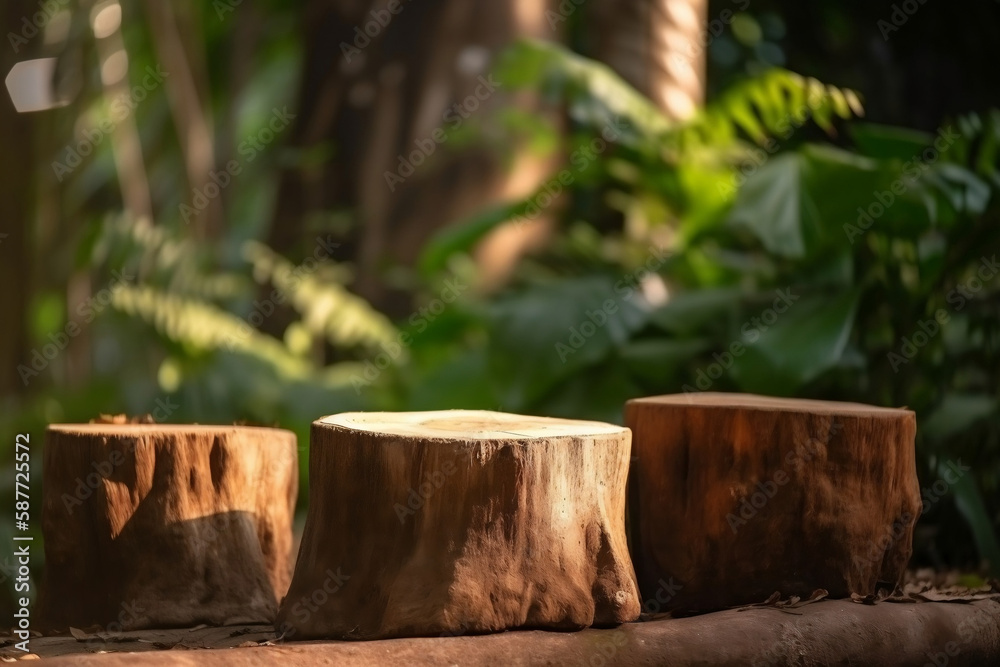 stump in the woods, wooden podium for product stump in the woods, wooden podium for product