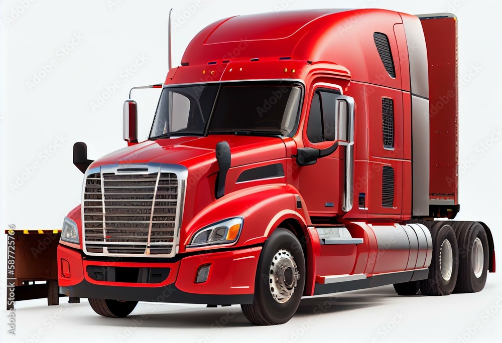 Logistics concept. American red Freightliner cargo truck without a