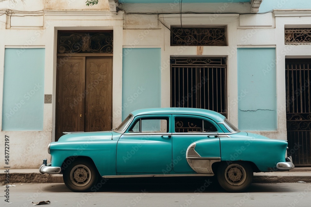 Vintage Cuban car on the street of Havana, created with generative AI