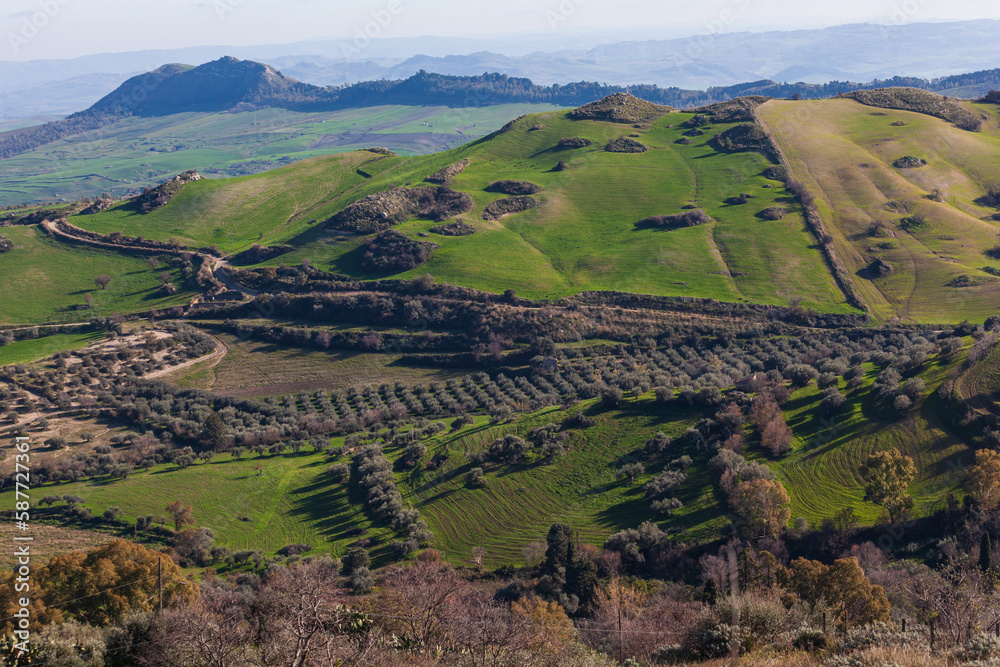 Landscape of valley and fields in Morgantina