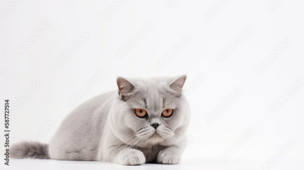animal on the white Background grey british cat generative ai