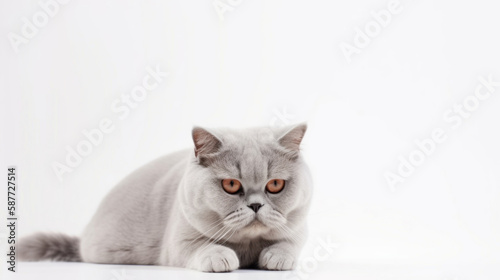 animal on the white Background grey british cat generative ai