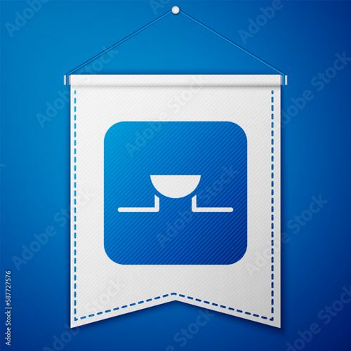 Blue Buzzer in electronic circuit icon isolated on blue background. White pennant template. Vector