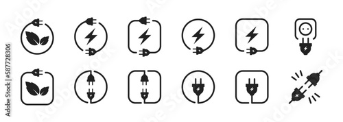 Ellectric plug icon set. Electricity sign. Renewable plug icon eco concept. Vector EPS 10