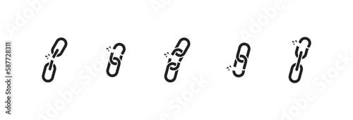 Broken chain link  icon set. Lost connection, disconnection sign. Vector EPS 10