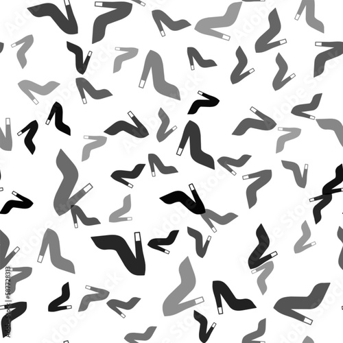 Black Woman shoe with high heel icon isolated seamless pattern on white background. Vector