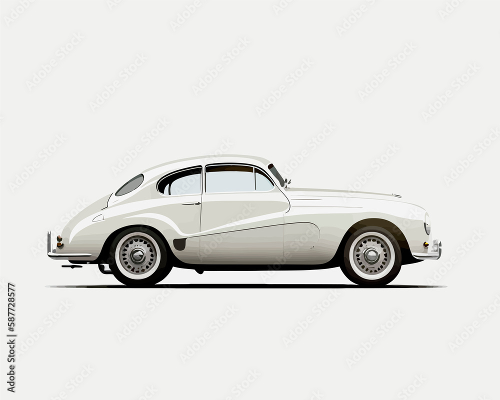 car side profile detailed isolated illustration 50's classic  sport