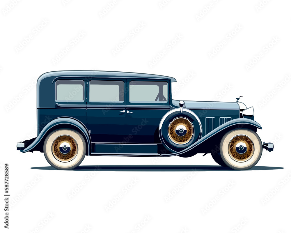 car side profile detailed isolated illustration vintage 30's classic 