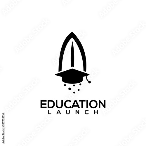 Logo design about education using a graduation cap and a launched rocket