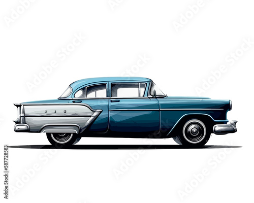 car side profile detailed isolated illustration 50 s classic
