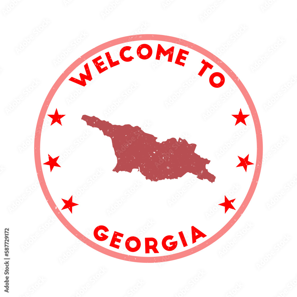 Welcome to Georgia stamp. Grunge country round stamp with texture in red color theme. Vintage style geometric Georgia seal. Elegant vector illustration. Welcome to Georgia stamp. Grunge country round stamp with texture in red color theme. Vintage style geometric Georgia seal. Elegant vector illustration.