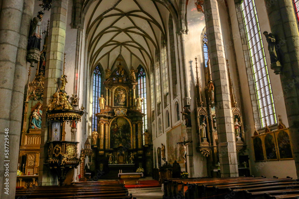 Interior of St. Vitus Church in Český Krumlov, Czech Republic