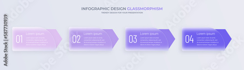 Infographic for 4 steps with glassmorphism effect. Business process concept.