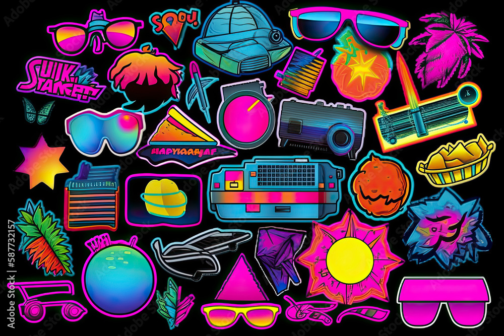 Retro 80s 90s Clipart Set. Neon Colors Y2k Fashion Patch, Badge, Emblem ...