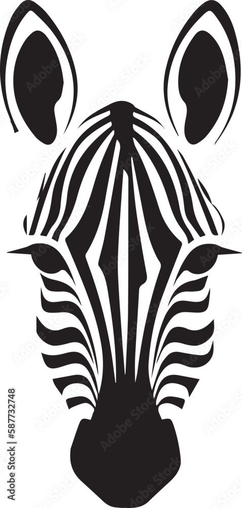 Zebra head logo vector illustration. Front view silhouette african zebra portrait striped black and white skin typography design element - obrazy, fototapety, plakaty 