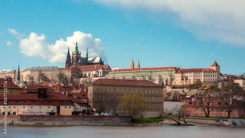 Prague Castle and Saint Vitus Cathedral, Czech Republic. Panoramic timelapse view Prague Castle and Saint Vitus Cathedral, Czech Republic. Panoramic timelapse view