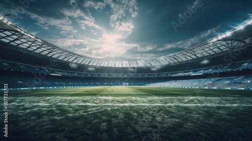 Football stadium in the background. Generative AI.