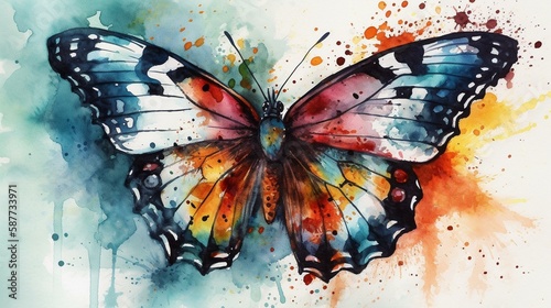 Create a vivid and lifelike watercolor portrait of a colorful butterfly on a white background, using bold colors and intricate detailing to convey its beauty and delicacy Generative AI