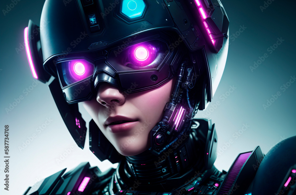 Woman cyberpunk. Cybernetic female with innovative technologies. Generative AI. Woman cyberpunk. Cybernetic female with innovative technologies. Generative AI.