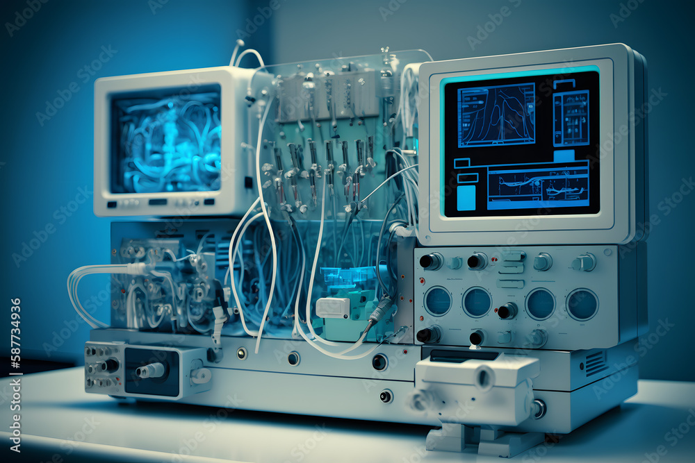Modern equipment in operating room. Medical devices for neurosurgery made with Generative AI Modern equipment in operating room. Medical devices for neurosurgery made with Generative AI