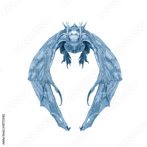dragon is flapping the wings on white background front view