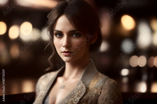 Portrait of professional brutal woman bartender in an Irish pub. Generative AI