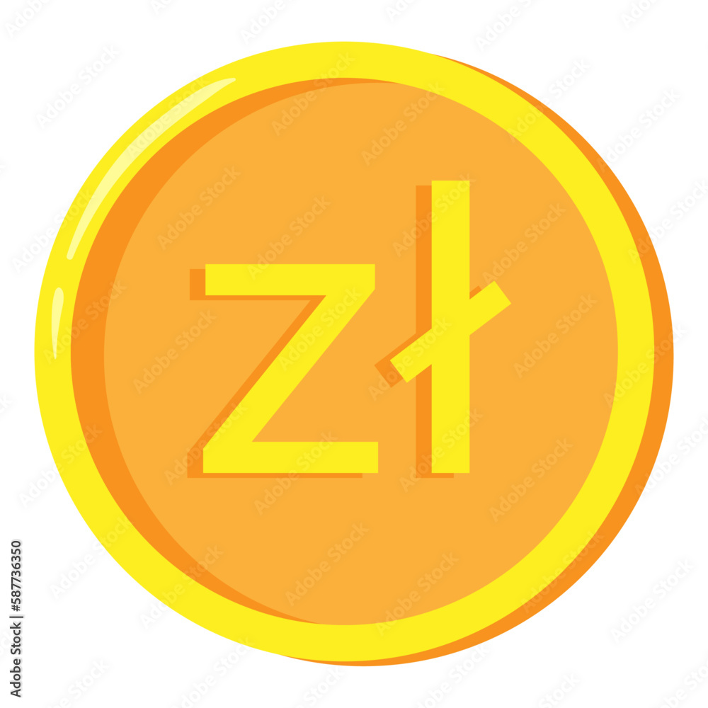 Golden Polish zloty coin symbol PLN on white background. Finance investment concept. Exchange Polish currency Golden Polish zloty coin symbol PLN on white background. Finance investment concept. Exchange Polish currency