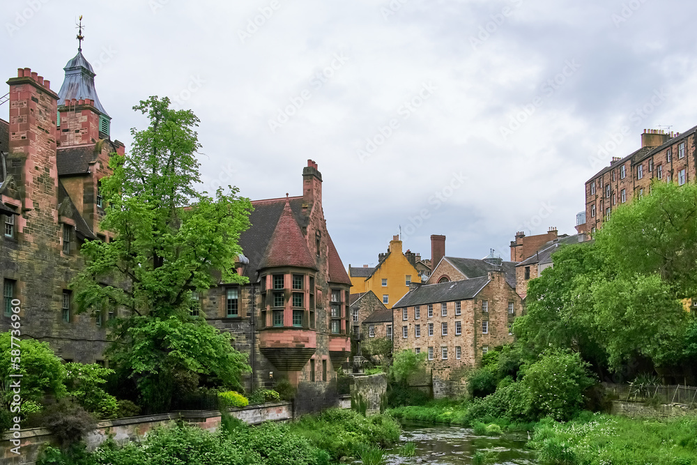 The beautiful rural landscape of Dean Village in Edinburgh, Scotland, UK