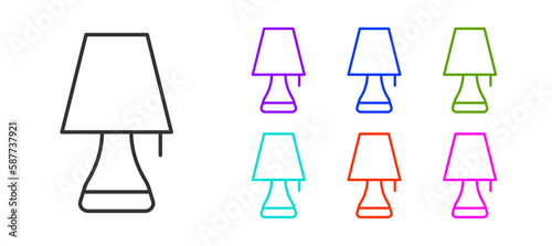 Black line Table lamp icon isolated on white background. Set icons colorful. Vector