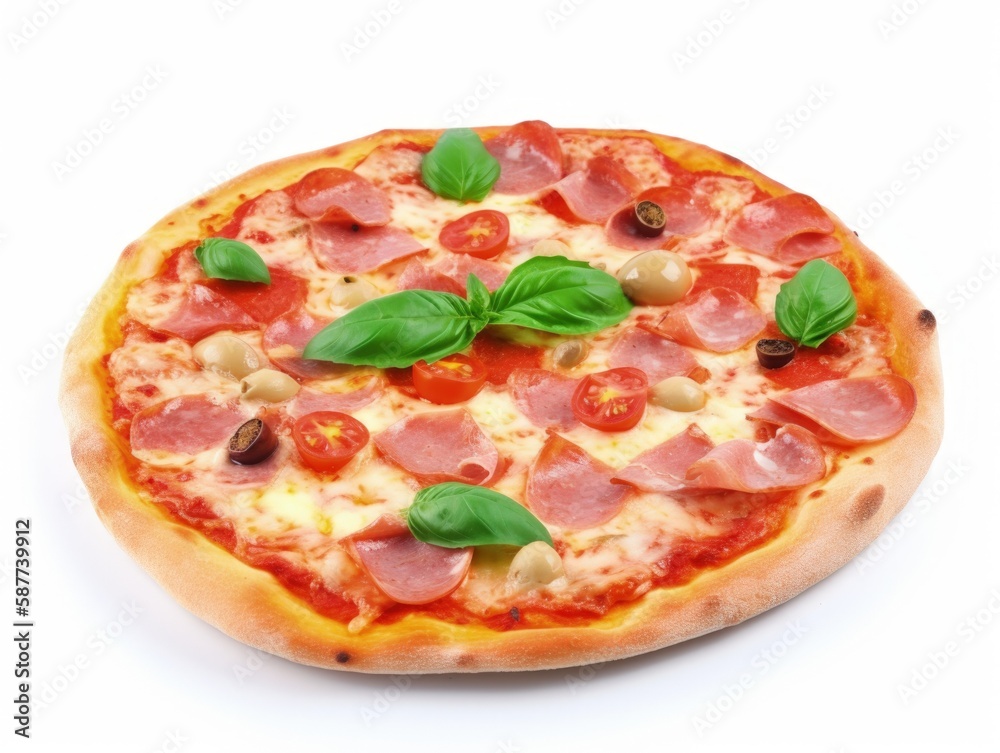 Delicious Italian Pizza Isolated on White Background - Generative AI Delicious Italian Pizza Isolated on White Background - Generative AI