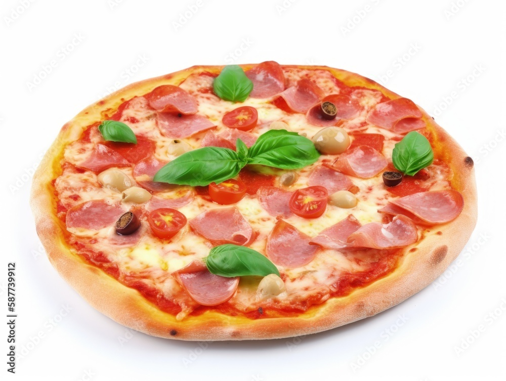 Delicious Italian Pizza Isolated on White Background - Generative AI