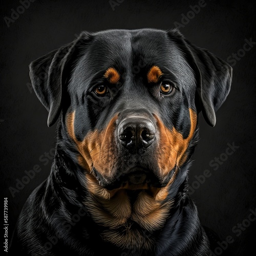 Portrait of Rottweiler Black Background. Generative AI