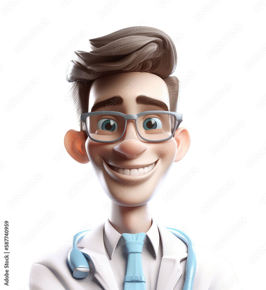 Young smiling man doctor avatar, medical specialist Medicine concept. Cute 3d icon people character illustration. Cartoon minimal style on isolated transparent background png. Generative ai