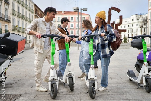 Ready to explore the city on electric skates - new friends on vacation
