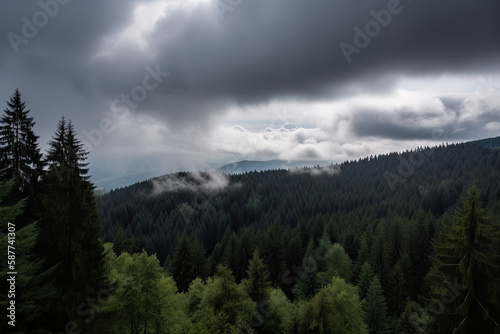 Clouds above the mountains and the forest