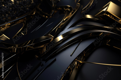 3D abstract wallpaper. Three-dimensional dark golden and black background. Black and gold background. golden wallpaper © Aquir