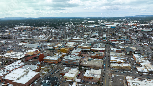 Aerial view of downtown Flagstaff after a snow storm. photo