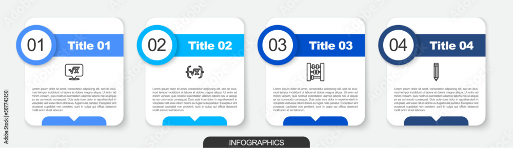 Obraz premium Set line Square root of x glyph, , Abacus and Pencil. Business infographic template. Vector