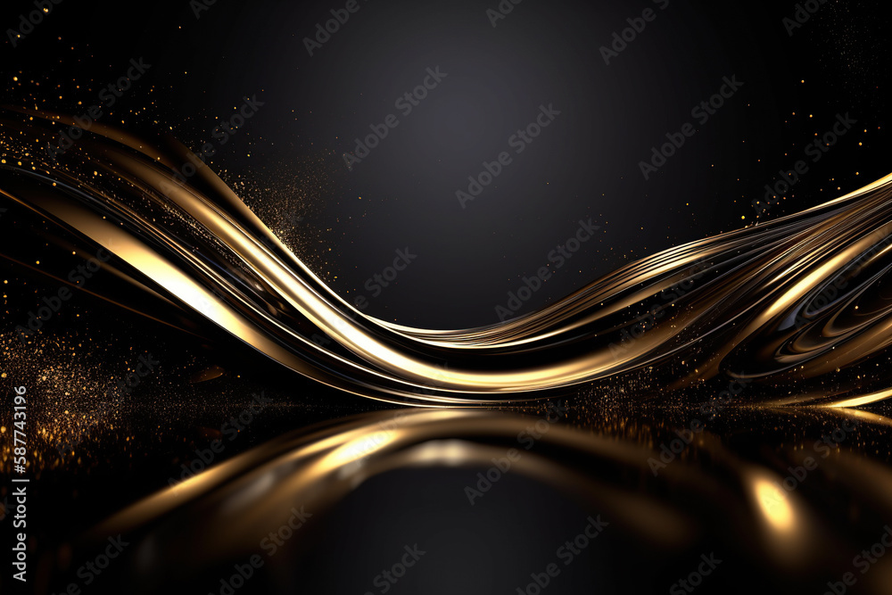 3D abstract wallpaper. Three-dimensional dark golden and black background. Black and gold background. golden wallpaper - obrazy, fototapety, plakaty 