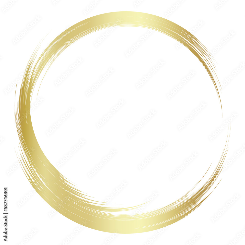 Gold circle frame element. Golden circle, Brush ornament. Gold Circle Frame for invitations