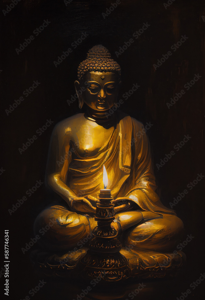 Buddha statue, Oil Painting, Generative AI Buddha statue, Oil Painting, Generative AI