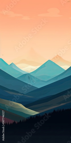 Abstract landscape poster. Nature wall decor contemporary art print, mid century mountain background. Vector illustration. Generative Ai.